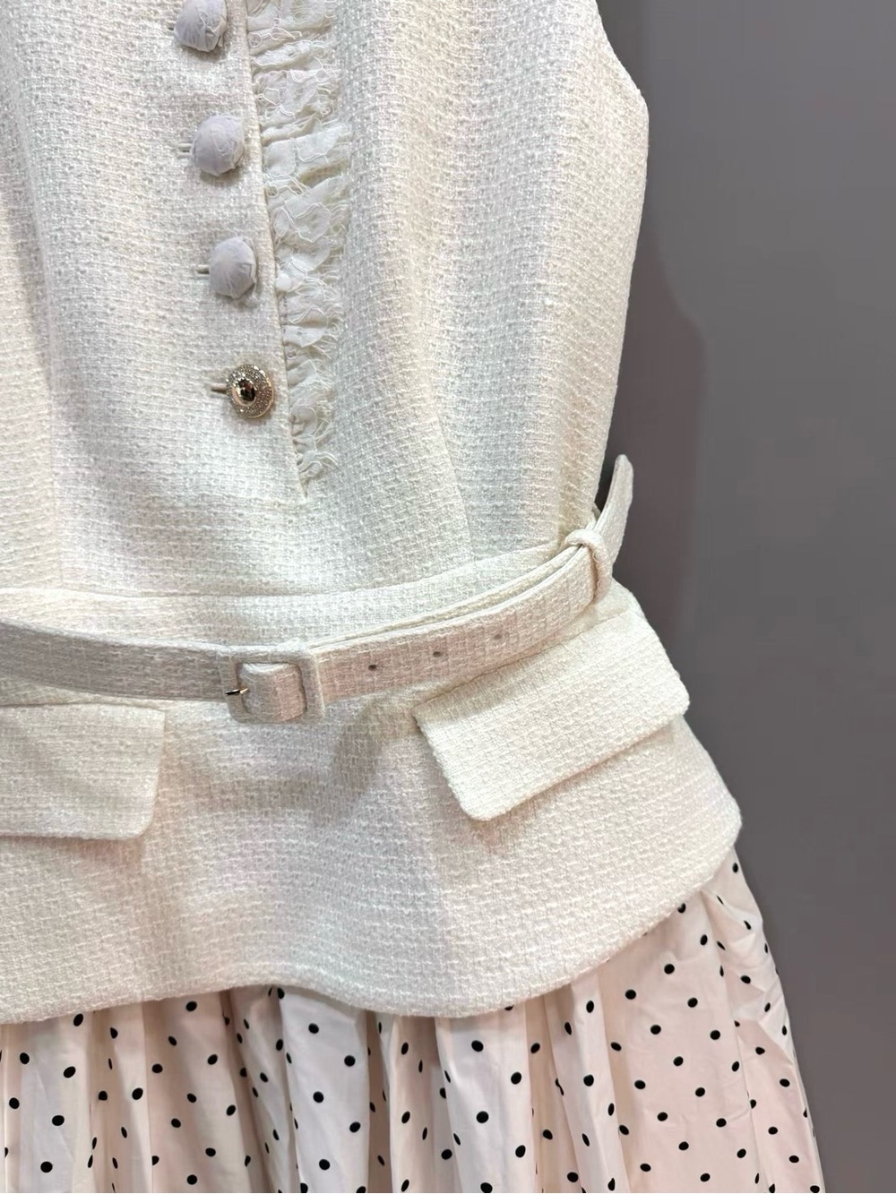 NWOT Self-Portrait Cream Boucle Polka Dot Midi Skirt - Picture 12 of 16